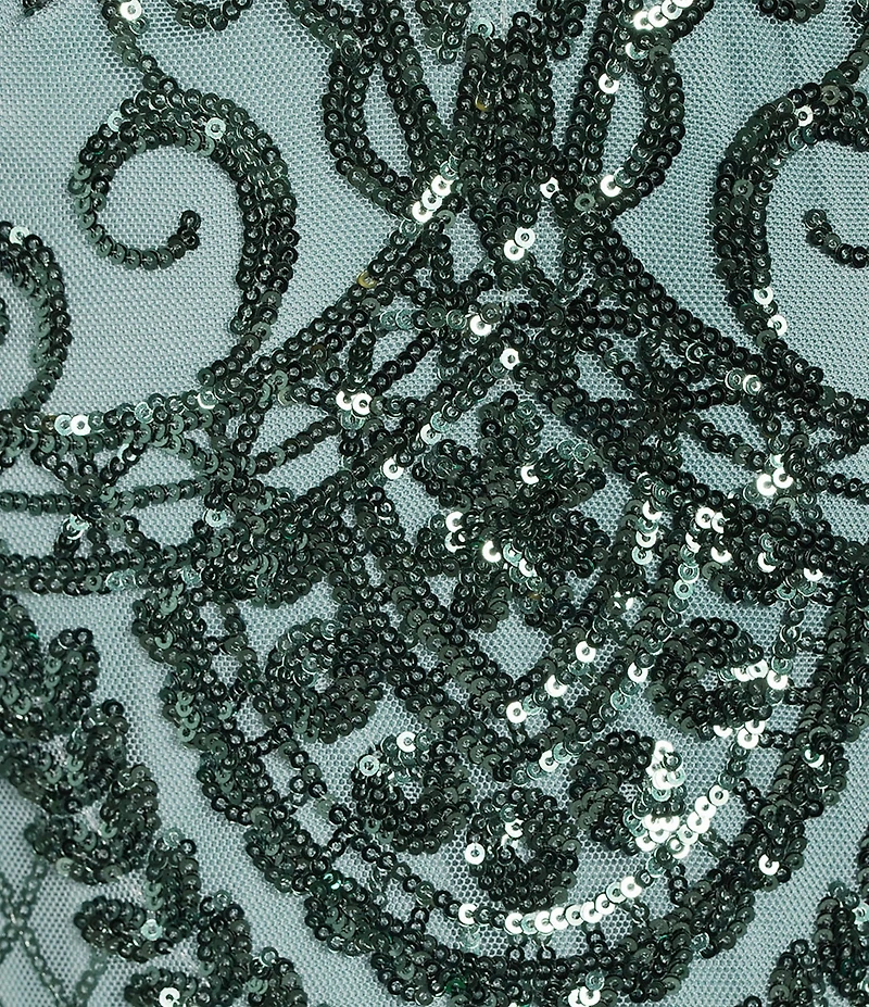 R & M Richards Cap Sleeve V-Neck Godet Insets Embroidered Sequin Dress