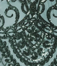 R & M Richards Cap Sleeve V-Neck Godet Insets Embroidered Sequin Dress