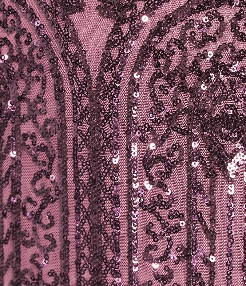 R & M Richards Cap Sleeve V-Neck Godet Insets Embroidered Sequin Long Dress