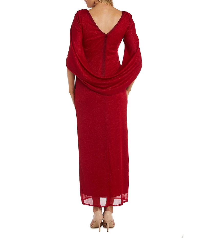R & M Richards Cape Sleeve Crew Neck Draped Back Gown