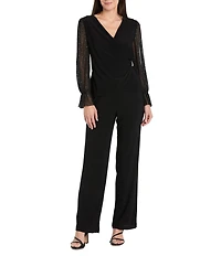 R & M Richards Chiffon Studded Long Balloon Sleeves Wrap ITY Top