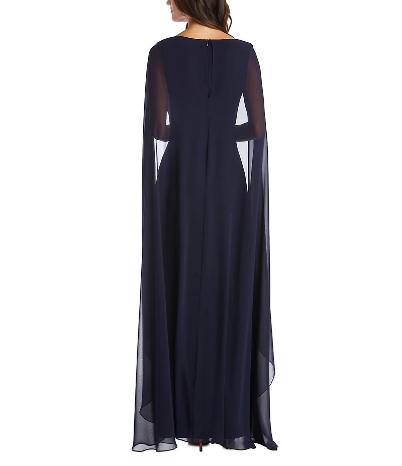 R & M Richards Chiffon V-Neck Sleeveless Duster Cape Sheath Dress