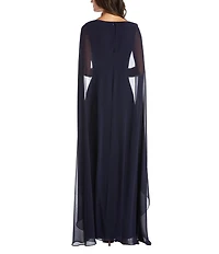 R & M Richards Chiffon V-Neck Sleeveless Duster Cape Sheath Dress
