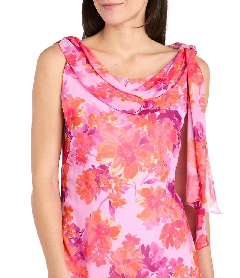 R & M Richards Cowl Neck Floral Printed Dress