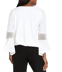 R & M Richards Cowl Neck Rhinestone Long Sleeve Blouson Top