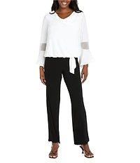 R & M Richards Cowl Neck Rhinestone Long Sleeve Blouson Top