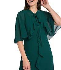 R & M Richards Crepe Chiffon 2-Piece Short Sleeve Capelet Ruffle Gown