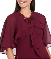 R & M Richards Crepe Chiffon 2-Piece Short Sleeve Capelet Ruffle Gown