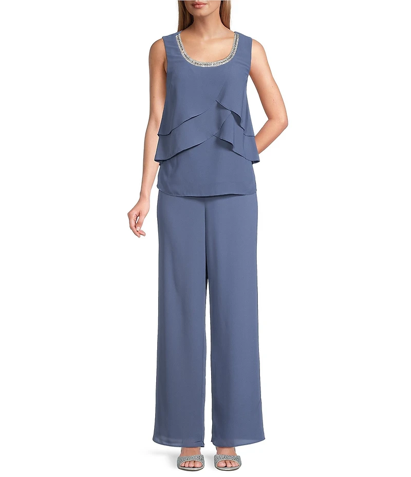 R & M Richards Crepe Chiffon 3/4 Sleeve 3-Piece Pantsuit