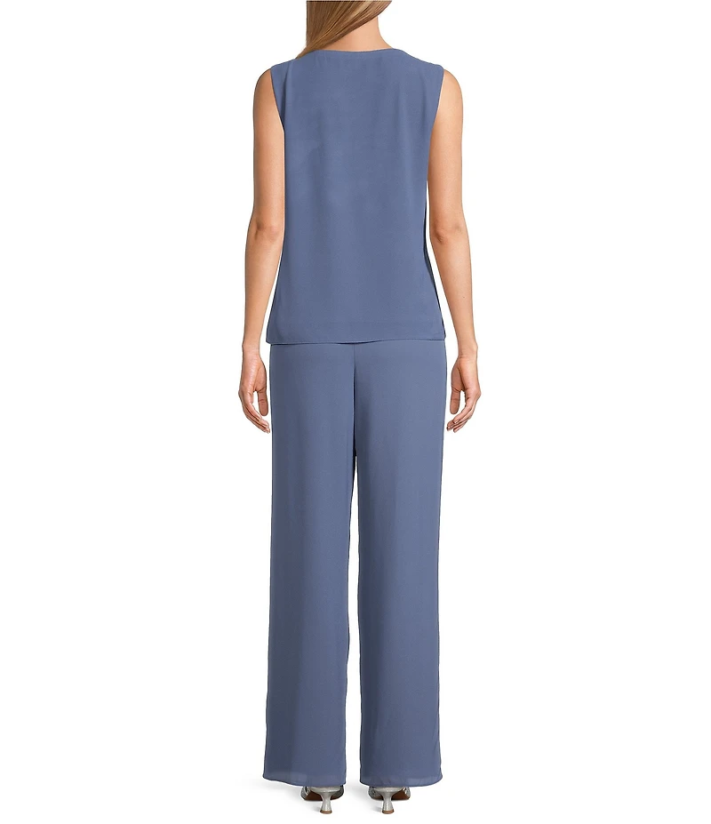 R & M Richards Crepe Chiffon 3/4 Sleeve 3-Piece Pantsuit