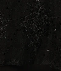 R & M Richards Crew Neck 3/4 Sleeve Embroidered Mesh Cape Overlay Dress