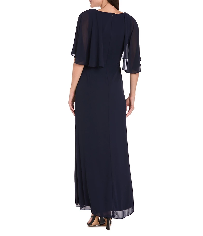 R & M Richards Crew Neck Short Flutter Sleeve Beaded Waist Flower Detail Sheath Dress