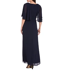 R & M Richards Crew Neck Short Flutter Sleeve Beaded Waist Flower Detail Sheath Dress