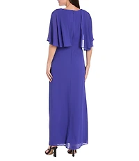 R & M Richards Crew Neck Short Flutter Sleeve Beaded Waist Flower Detail Sheath Dress