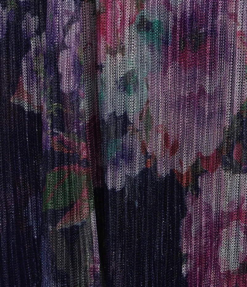 R & M Richards Crinkle Sheer Knit V-Neck Sleeveless Silvia Print Faux Wrap Dress