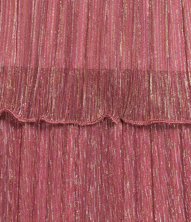 R & M Richards Crinkled Lurex Mesh V-Neck Sleeveless Tiered Gown