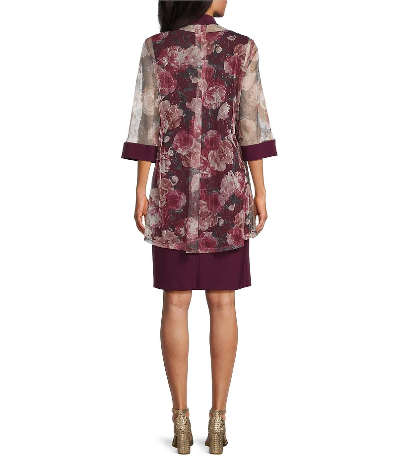 R & M Richards Embroidered Clear Sequin Floral Jacket Dress