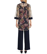 R & M Richards Embroidered Floral Sequin Mesh 3- Piece Pant Set