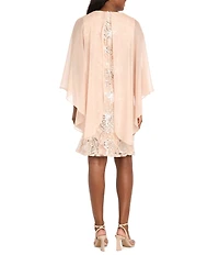 R & M Richards Embroidered Sequin Chiffon Sheer Overlay Dress
