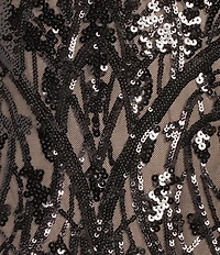 R & M Richards Embroidered Sequin Power Mesh Empire Waist Short Flutter Sleeve Gown