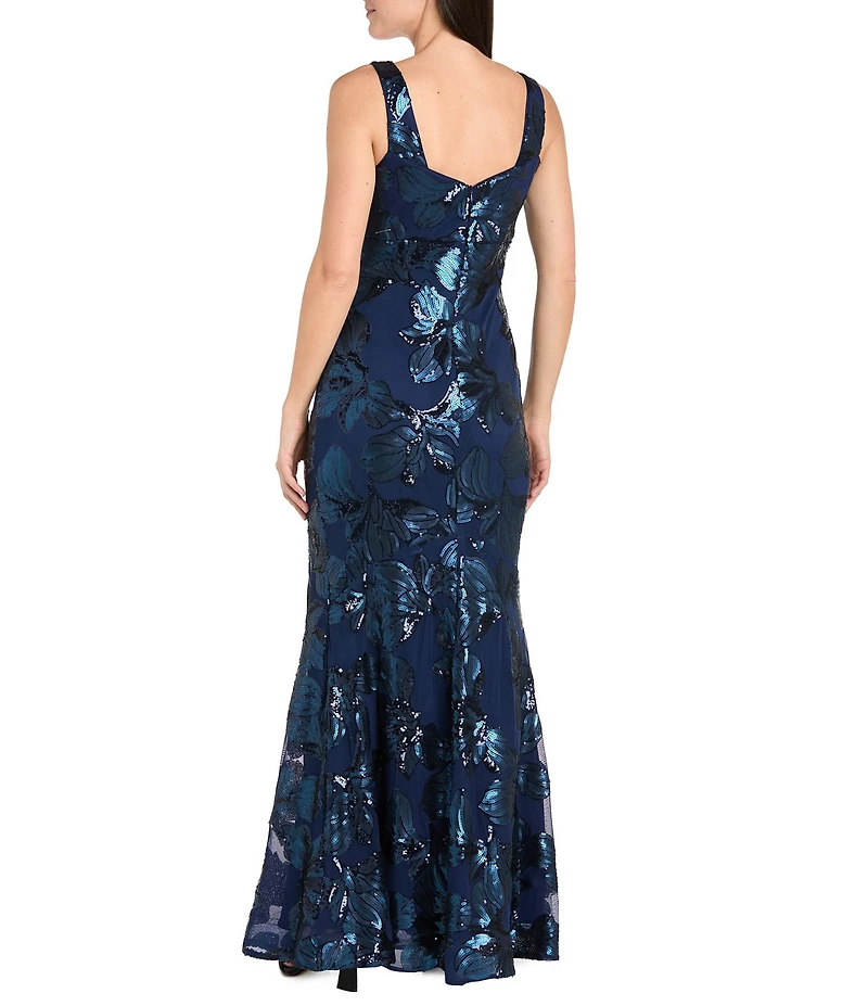 R & M Richards Embroidered Sequin Sweetheart Neck Sleeveless Mermaid Gown