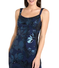 R & M Richards Embroidered Sequin Sweetheart Neck Sleeveless Mermaid Gown