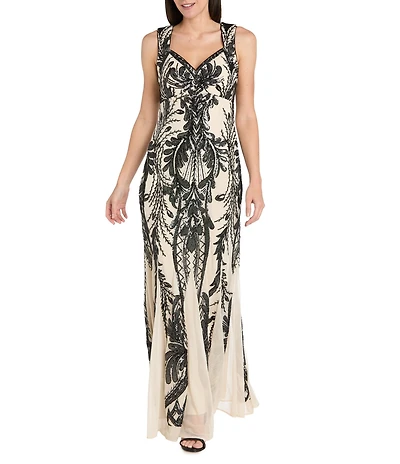 R & M Richards Embroidered Sequin Sweetheart Neckline Sleeveless Sheath Dress