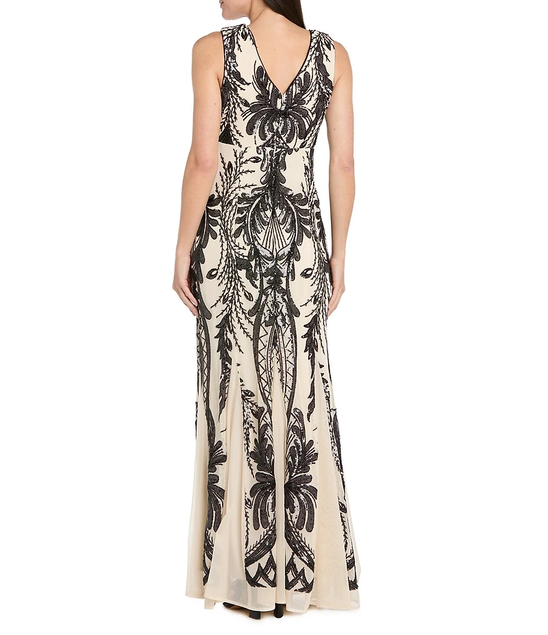 R & M Richards Embroidered Sequin Sweetheart Neckline Sleeveless Sheath Dress