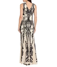 R & M Richards Embroidered Sequin Sweetheart Neckline Sleeveless Sheath Dress