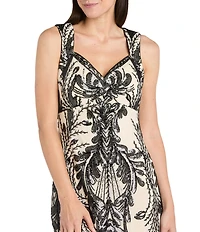 R & M Richards Embroidered Sequin Sweetheart Neckline Sleeveless Sheath Dress