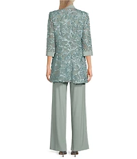 R & M Richards Embroidered Soutache Mesh Lace 3/4 Sleeve Scoop Neck 2-Piece Pant Set