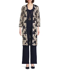 R & M Richards Embroidered Soutache Sequin Floral Mesh 3-Piece Pantsuit