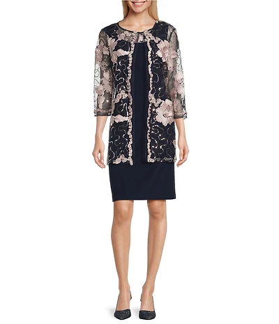 R & M Richards Embroidered Soutache Sequin Jacket Dress