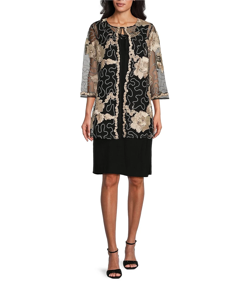 R & M Richards Embroidered Soutache Sequin Jacket Dress