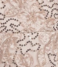 R & M Richards Embroidered Soutache Sequin Mesh Round Neck Short Sleeve Gown