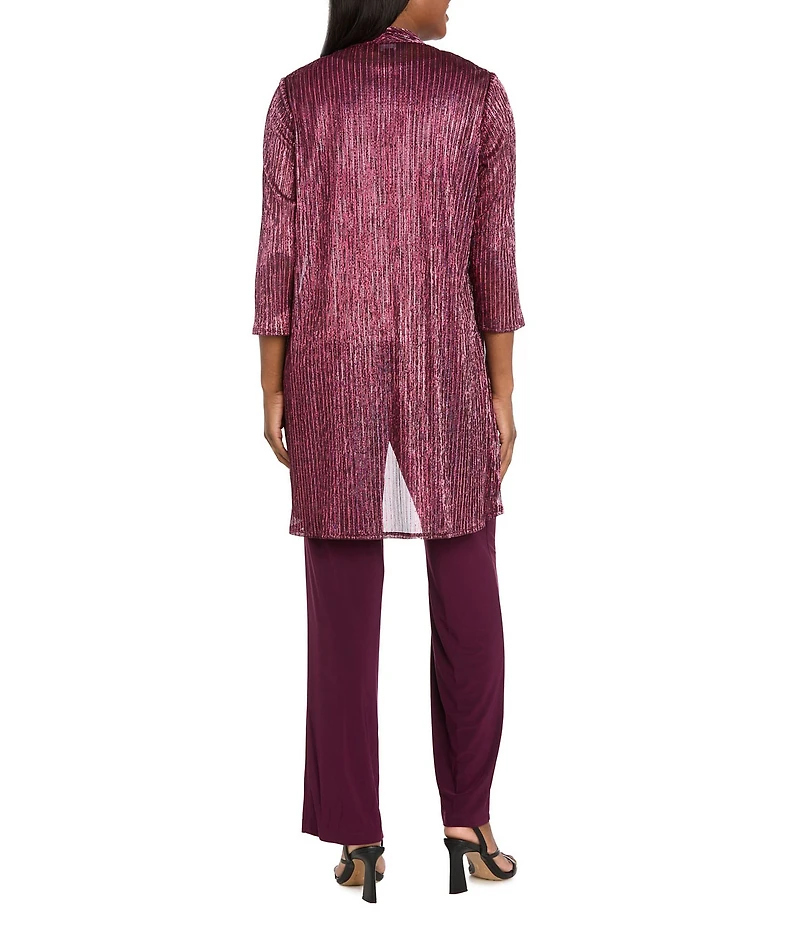 R & M Richards Festival Hologram Sequin 3-Piece Duster Pant Set