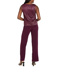 R & M Richards Festival Hologram Sequin 3-Piece Duster Pant Set