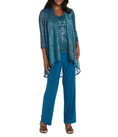 R & M Richards Festival Hologram Sequin 3-Piece Duster Pant Set
