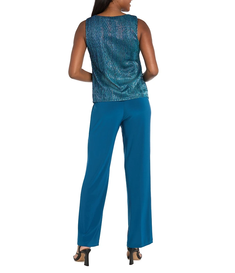 R & M Richards Festival Hologram Sequin 3-Piece Duster Pant Set
