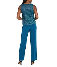 R & M Richards Festival Hologram Sequin 3-Piece Duster Pant Set