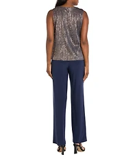 R & M Richards Festival Hologram Sequin 3-Piece Duster Pant Set