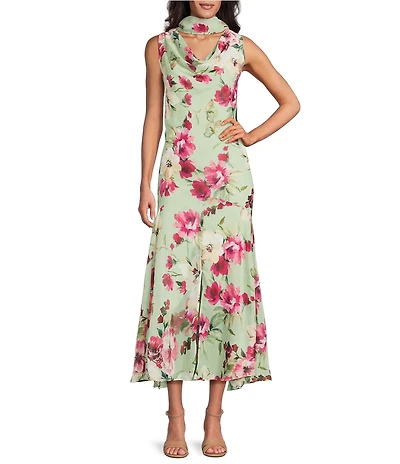 R & M Richards Floral Chiffon Halter Midi Dress
