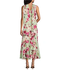 R & M Richards Floral Chiffon Halter Midi Dress