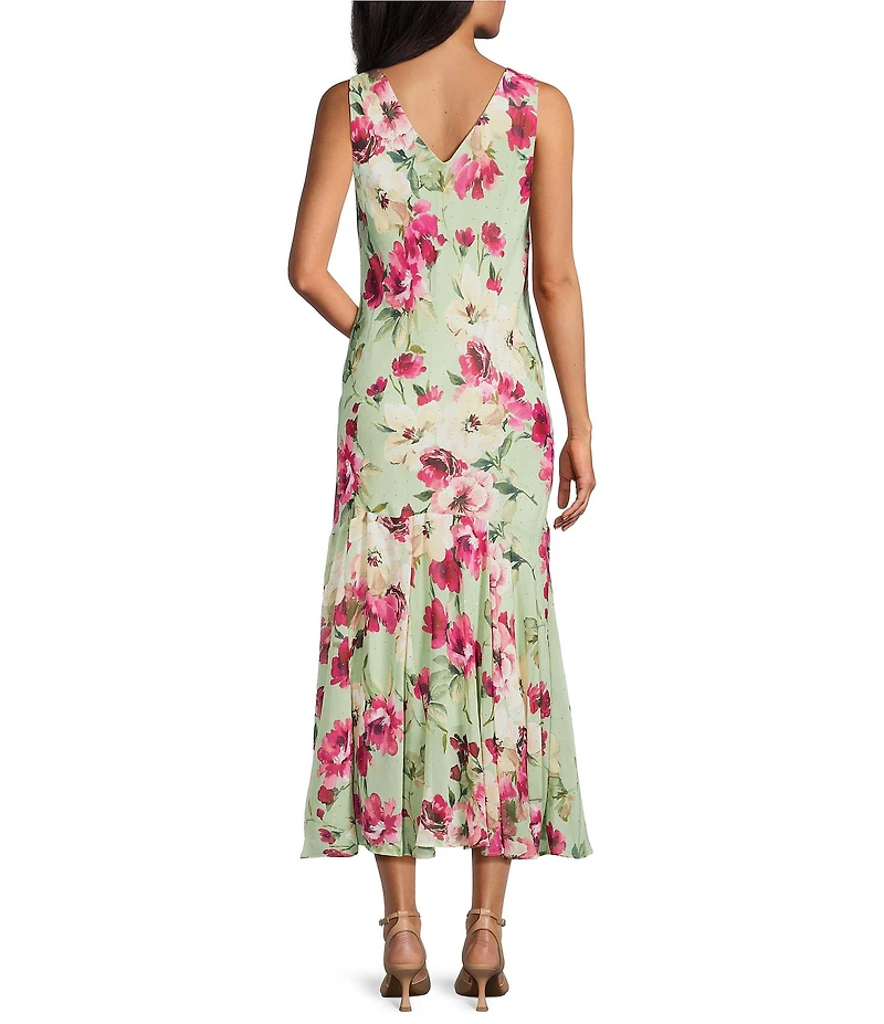 R & M Richards Floral Chiffon Halter Midi Dress