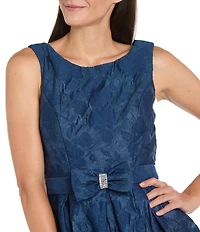 R & M Richards Floral Clip Jacquard Organza Sleeveless Bow Detail Bubble Hem Fit & Flare Dress