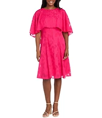 R & M Richards Floral Lurex Chiffon Capelet Overlay Dress