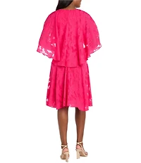 R & M Richards Floral Lurex Chiffon Capelet Overlay Dress