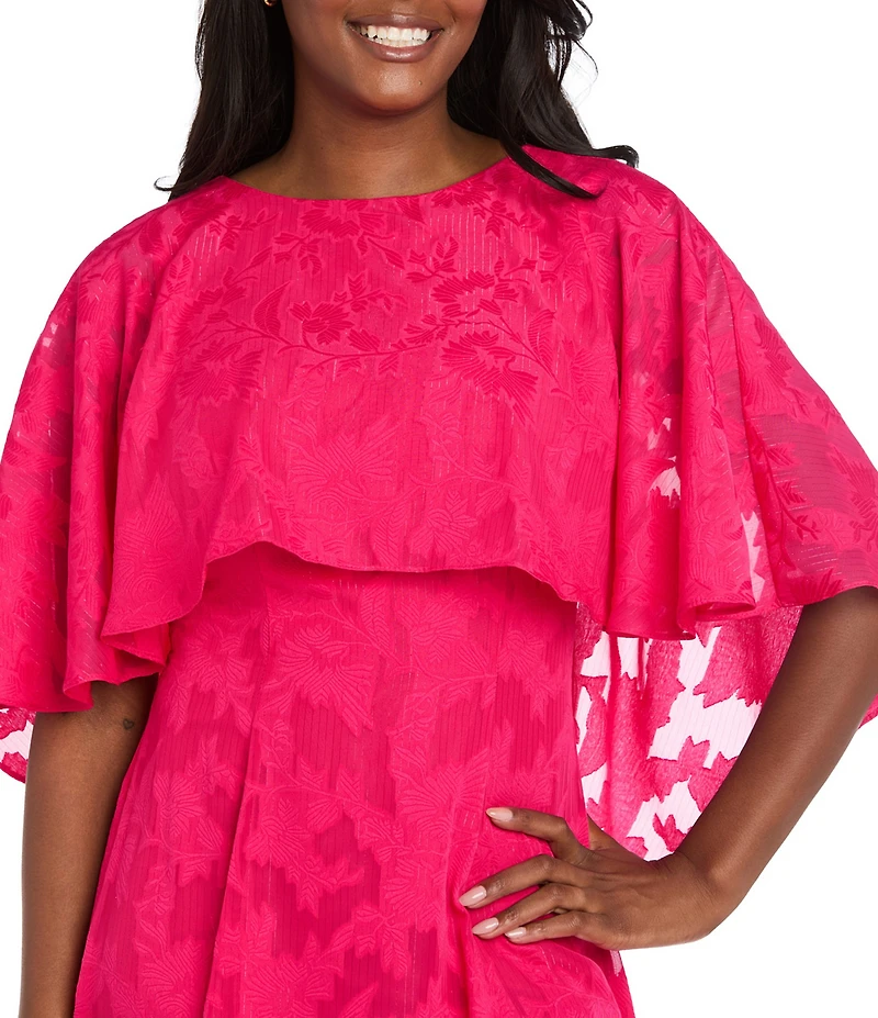 R & M Richards Floral Lurex Chiffon Capelet Overlay Dress