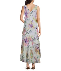 R & M Richards Floral Print Asymmetric Skirt Chiffon Midi Dress