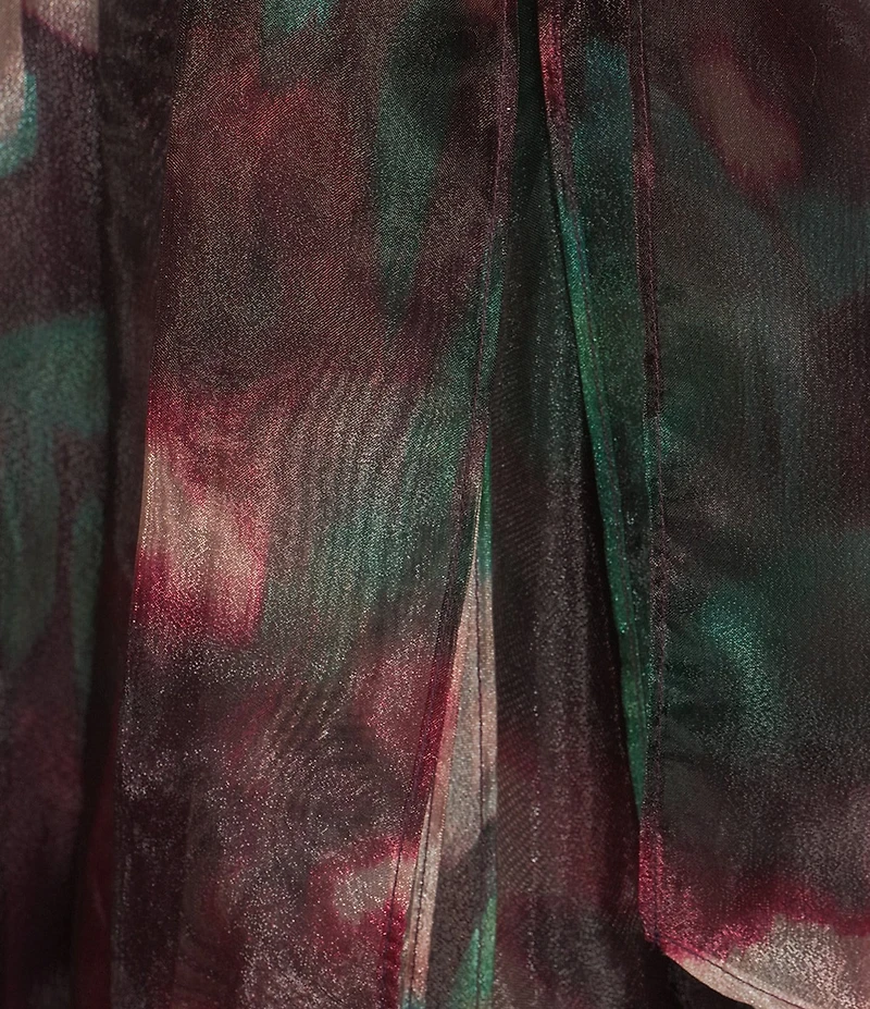 R & M Richards Floral Print Sheer Organza Halter Neck High-Low Skirt Gown